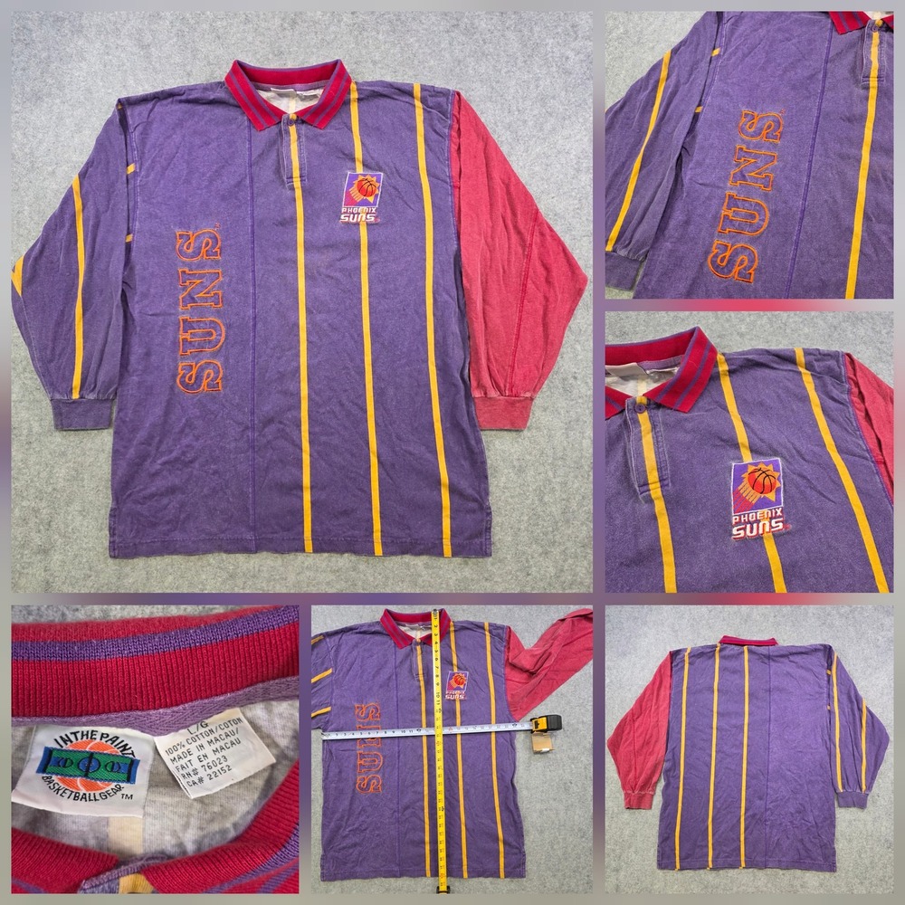 Vintage Phoenix Suns Shirt Mens Large Purple NBA Basketball Long Sleeve Polo 90s